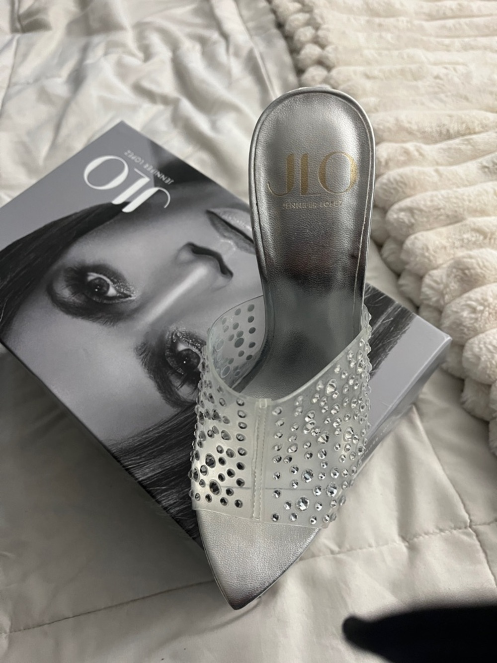 Jennifer Lopez Silver Crystal Slip-On Mule